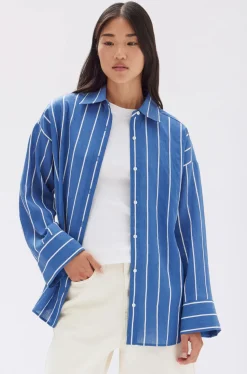 Sale Assembly Label Ayla Stripe Long Sleeve Shirt - Royal/White