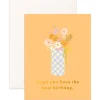 Discount Fox & Fallow Best Birthday Blue Check Vase Greeting Card