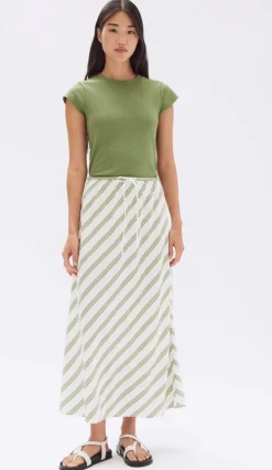 Discount Assembly Label Isola Stripe Skirt - Pandan/Antique White