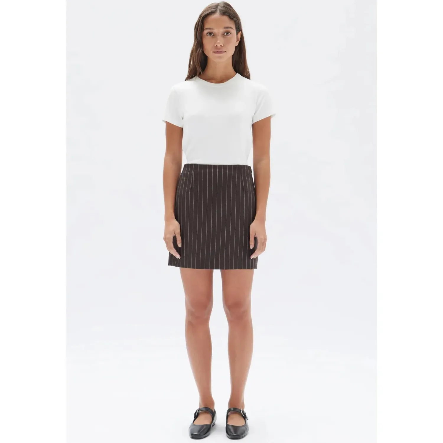 Online Assembly Label Sofia Wool Pinstripe Mini Skirt - Chestnut Stripe