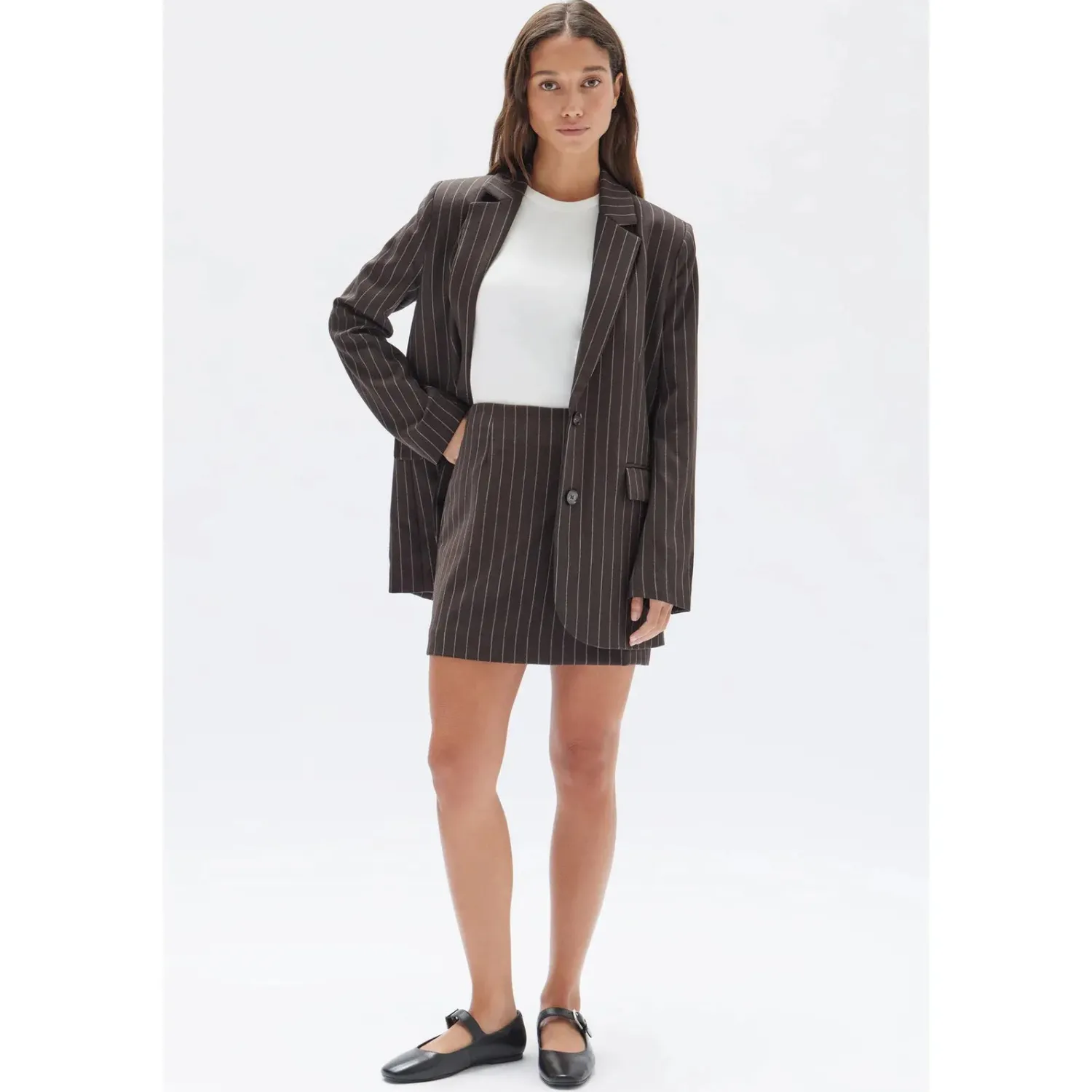 Online Assembly Label Sofia Wool Pinstripe Mini Skirt - Chestnut Stripe