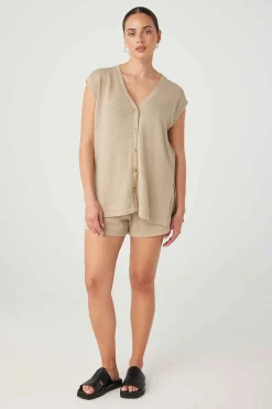 Sale Arcaa Movement Ada Organic Cotton Linen Vest - Taupe