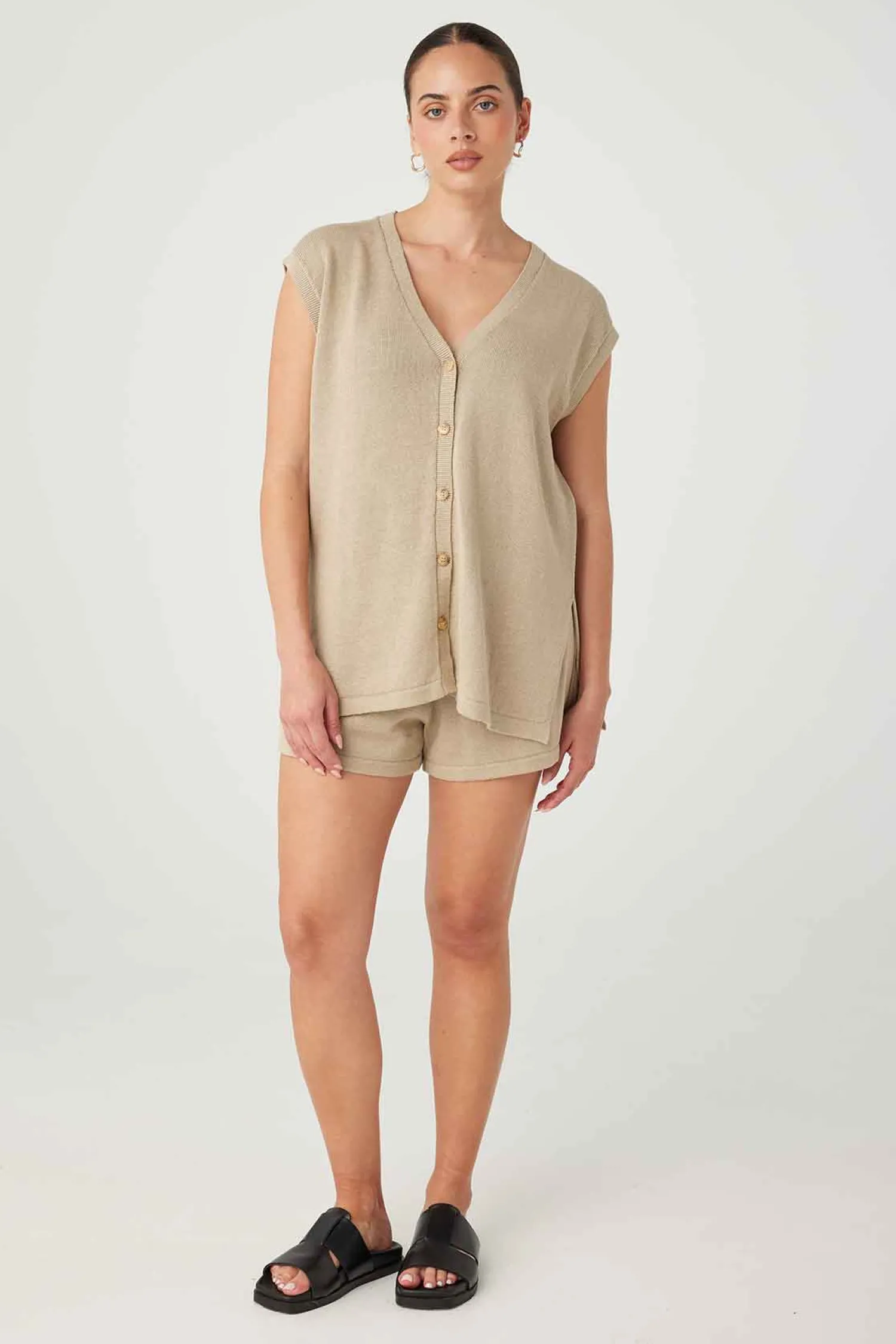Sale Arcaa Movement Ada Organic Cotton Linen Vest - Taupe