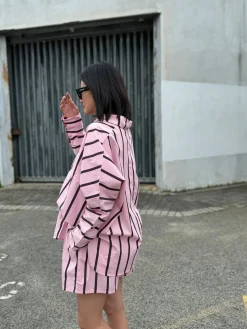 New Tiny Trove Adult Isla Stripe Cotton Set - Pink/Chocolate Stripe
