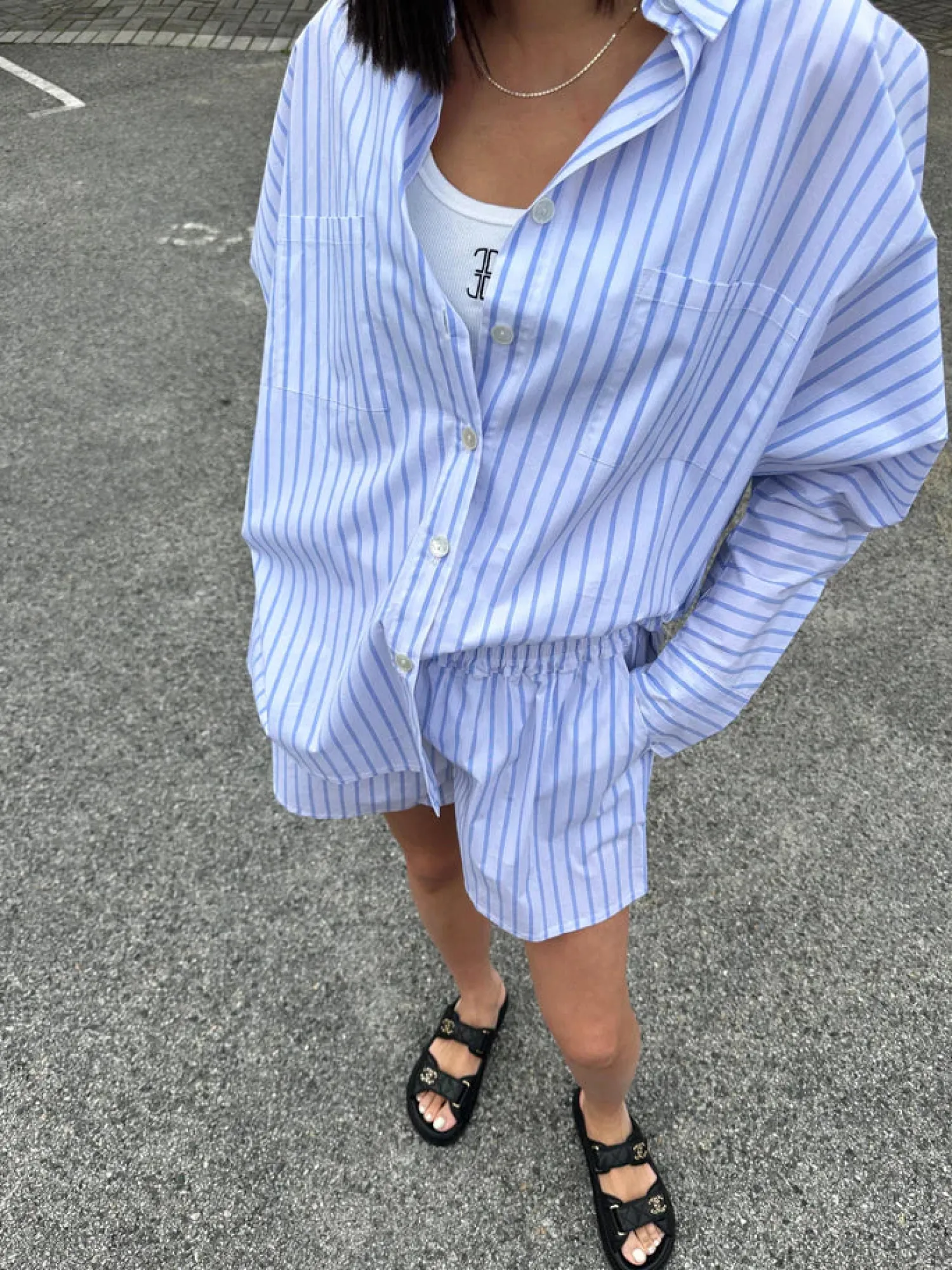 Online Tiny Trove Adult Isla Stripe Cotton Set - White/Blue Stripe