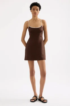 Hot Nude Lucy Bria Linen Mini Dress - Espresso Splice