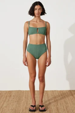 Online Zulu & Zephyr Emerald Textured Bralette & Waisted Full Brief