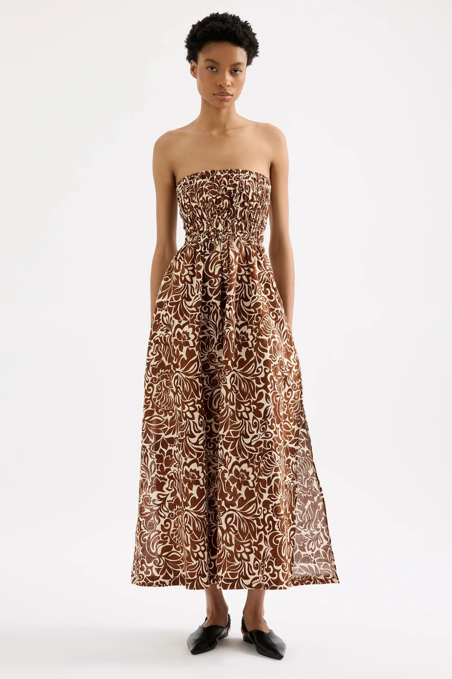 Online Nude Lucy Florense Shirred Maxi Dress