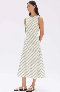 Best Assembly Label Isola Stripe Midi Dress - Pandan/Antique White