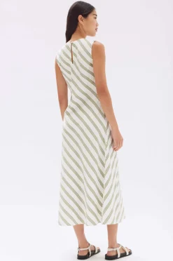 Best Assembly Label Isola Stripe Midi Dress - Pandan/Antique White