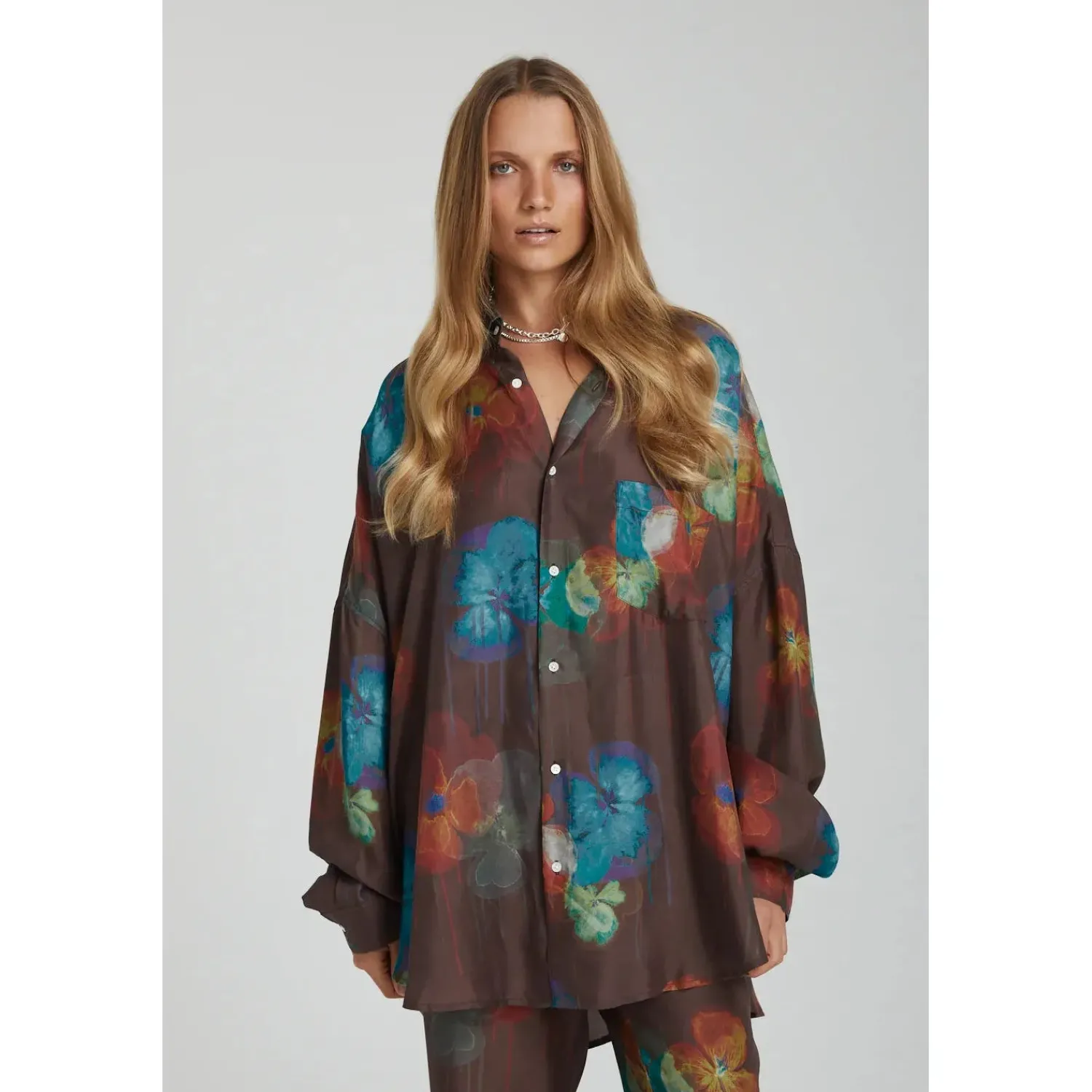 Hot Summi Summi LS Oversized Shirt - Pansy Drip