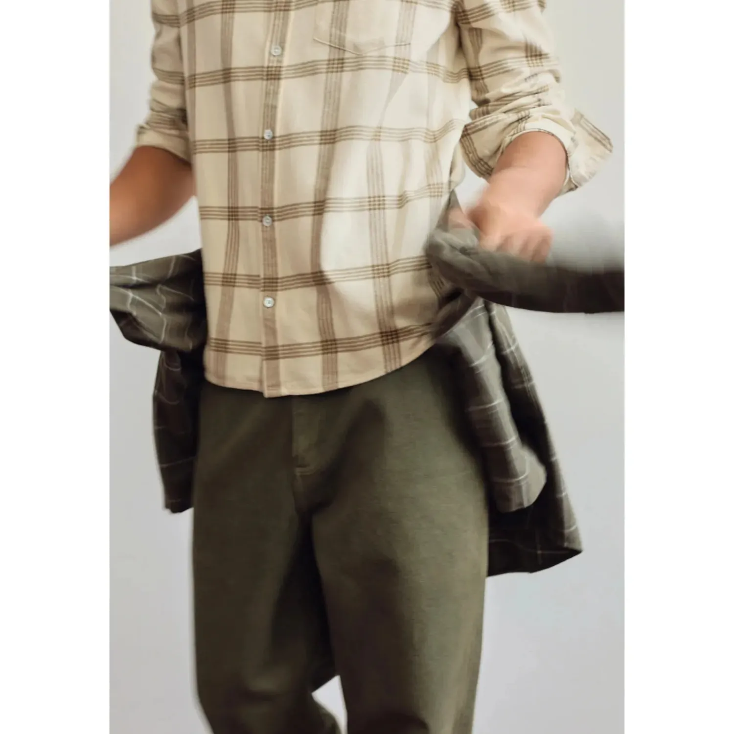 Sale Assembly Label Manny Check Sleeve Shirt - Cream / Tan Check