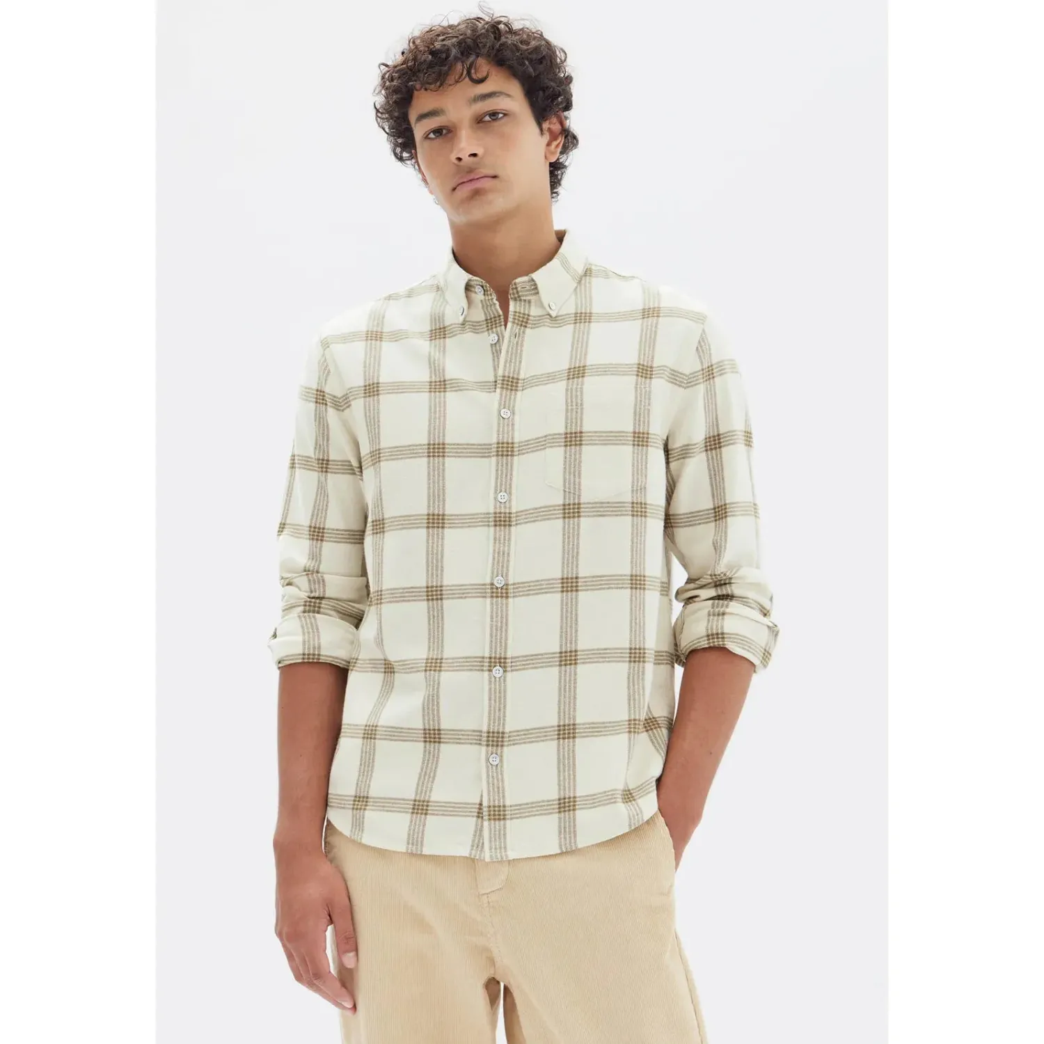 Sale Assembly Label Manny Check Sleeve Shirt - Cream / Tan Check