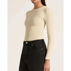 Online Nude Lucy Organic Rib LS Tee - Bone