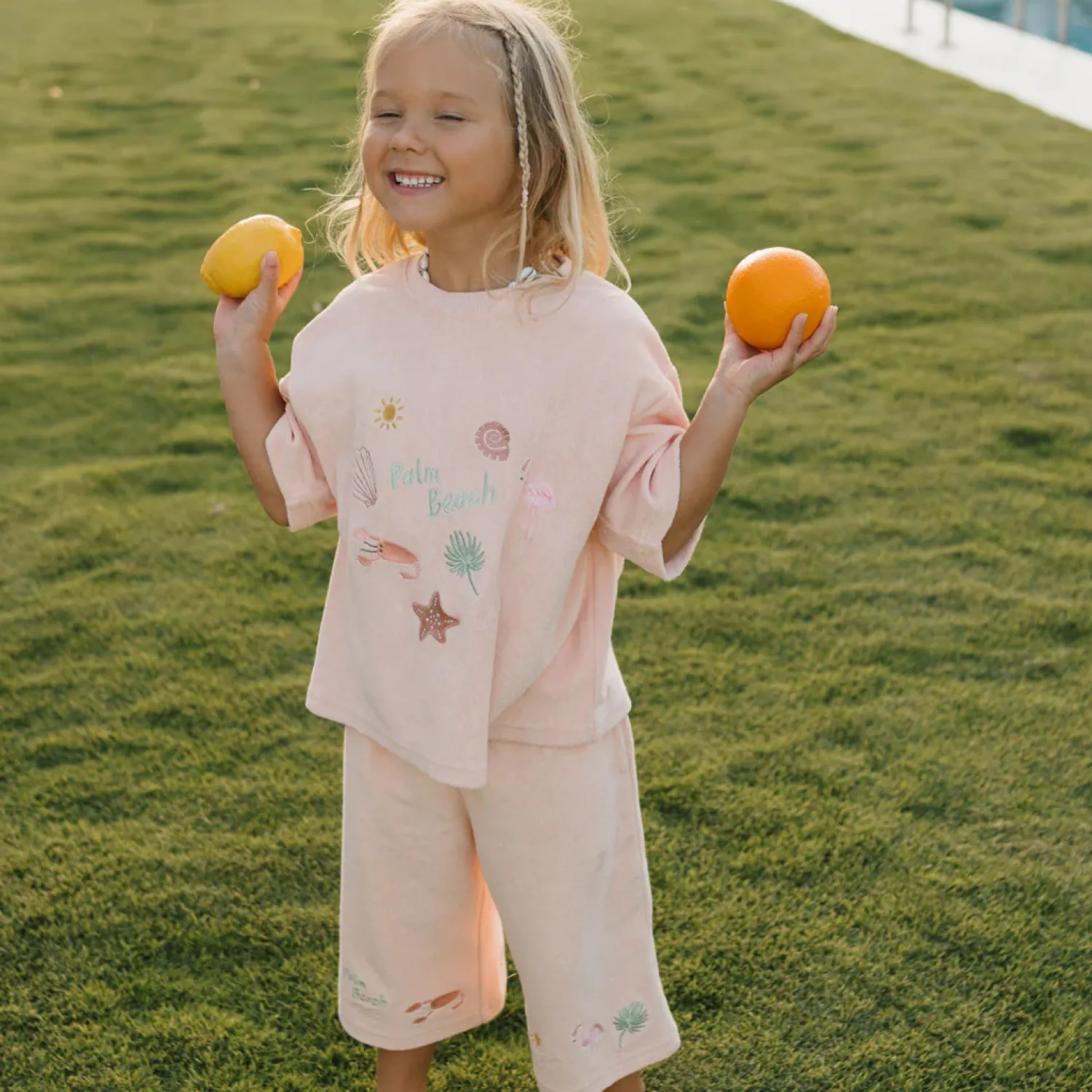 Clearance Golden Children Palm Beach Mid Sleeve Tee Terry Towel - Flamingo Pink