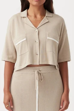 New Arcaa Movement Quinn Cropped Shirt - Taupe & Cream
