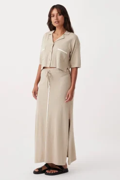 New Arcaa Movement Quinn Cropped Shirt - Taupe & Cream
