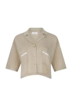 New Arcaa Movement Quinn Cropped Shirt - Taupe & Cream