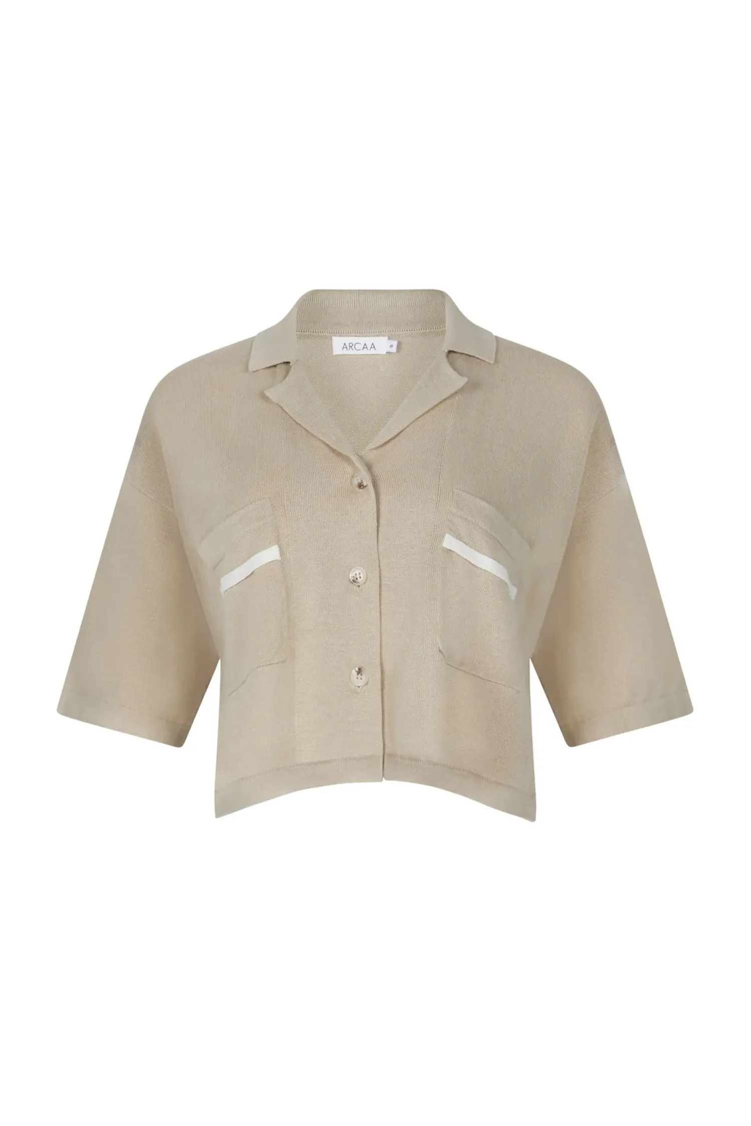 New Arcaa Movement Quinn Cropped Shirt - Taupe & Cream