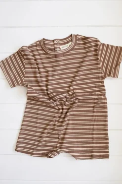Best Milky Designs Rib Romper - Choc Stripe