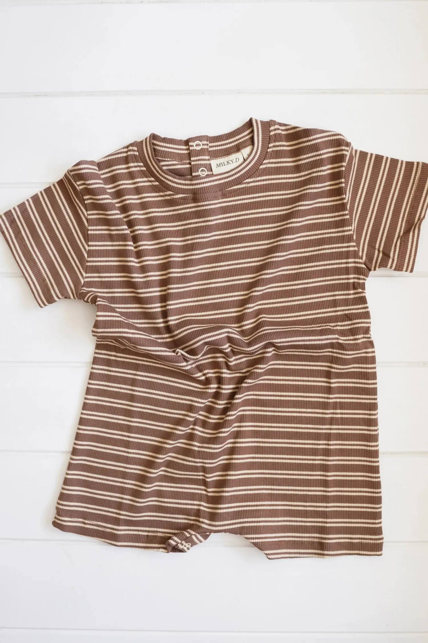 Best Milky Designs Rib Romper - Choc Stripe