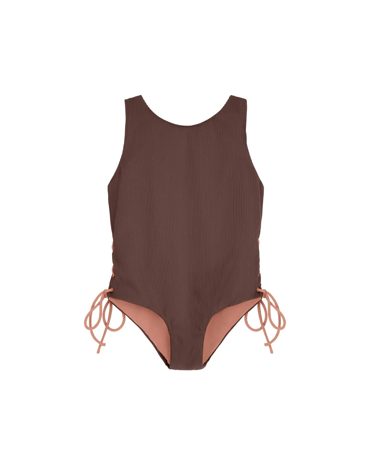 Clearance Summer Sun Label Tie Side Swimsuit - Chocolate With Honey Glow Tie Sides