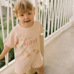 Sale Golden Children Tropical Wave Playsuit Terry Towel - Pearl Pink