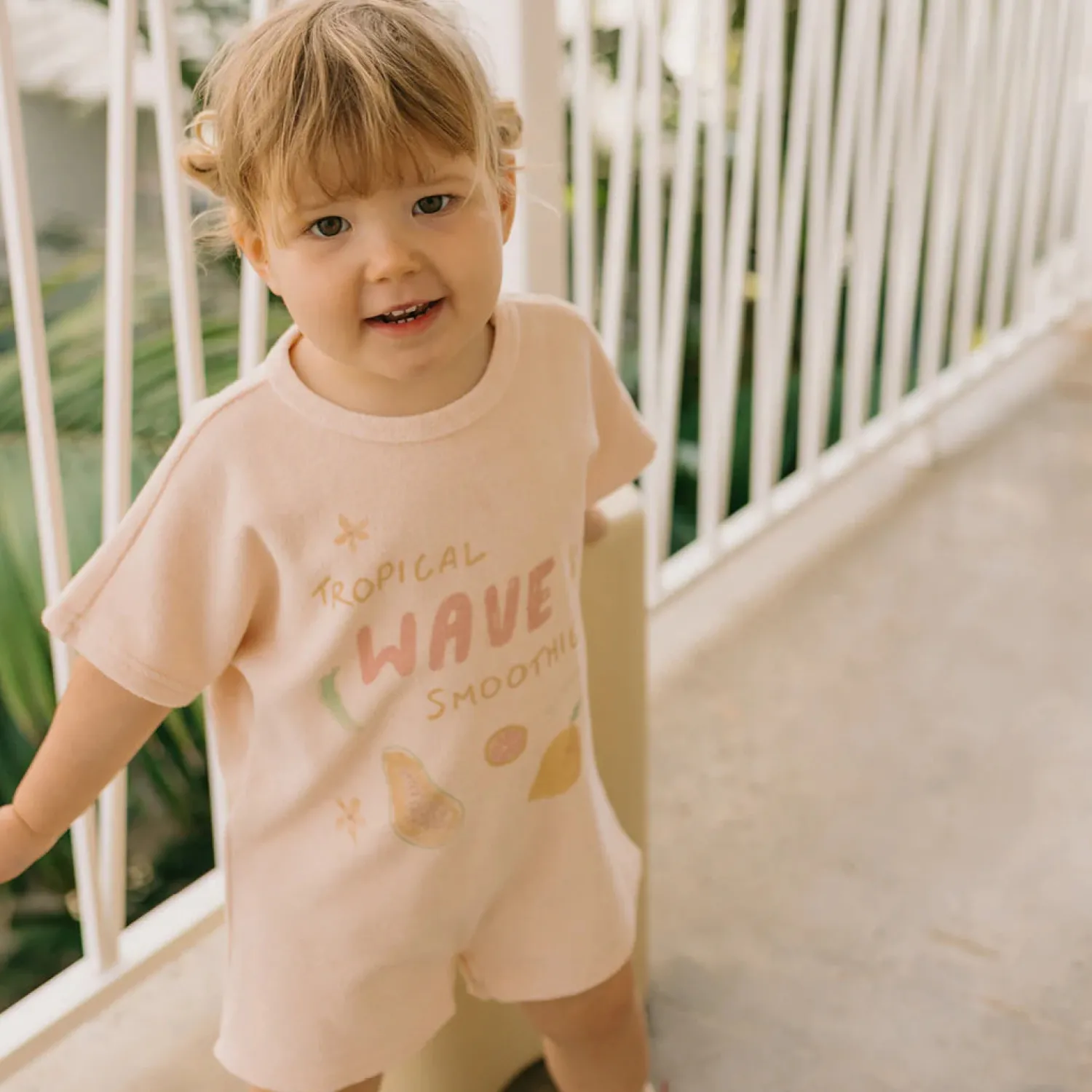 Sale Golden Children Tropical Wave Playsuit Terry Towel - Pearl Pink